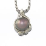 Ladies' Black Pearl and Diamond Pendant on Chain