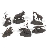 Group of Six Franklin Mint Bronze African Wildlife Figurines
