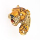 Gold, Enamel and Diamond Leopard Bypass Ring