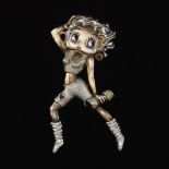 Betty Boop Vinatge Gold, Sterling Silver, Diamond, Ruby, Enamel Pin/Brooch