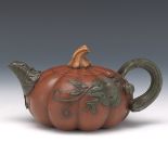 Chinese Yixing Clay Melon Shape Teapot, by Jiang Rong