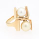 Modernist Two Pearl Ring