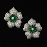 Ladies' Gold, Emerald and Diamond Pair of Ear Clips