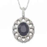 Ladies' 10.08 Ct Sapphire and Diamond Pendant on Chain