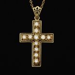 Italian Gold, Diamond and Enamel Cross on Chain