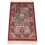 Very Fine Signed Hand Knotted Bamboo Silk Hereke Design Pictorial Carpet