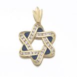 Gold, Diamond and Blue Enamel Mogen David Pendant