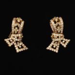 Ladies' Gold and Diamond Pair of Ribbon Bow Ear Clips