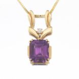 Ladies' Vintage Italian Gold, Amethyst and Diamond Pendant on Chain