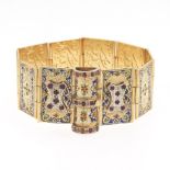 Ladies' Antique Persian Style Arabesque Gold, Ruby and Enamel Wide Bracelet