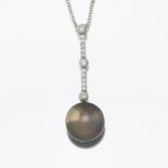 Ladies' Gold, Diamond and 10 mm Tahitian Pearl Pendant on Chain