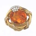 Hammerman Bros. Vintage Gold, Fancy Cut Amber Citrine and Diamond Pin/Brooch/Slider