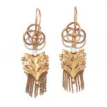 Ladies' Victorian Rose Gold and Clear Stones Pair of Fringe Earrings