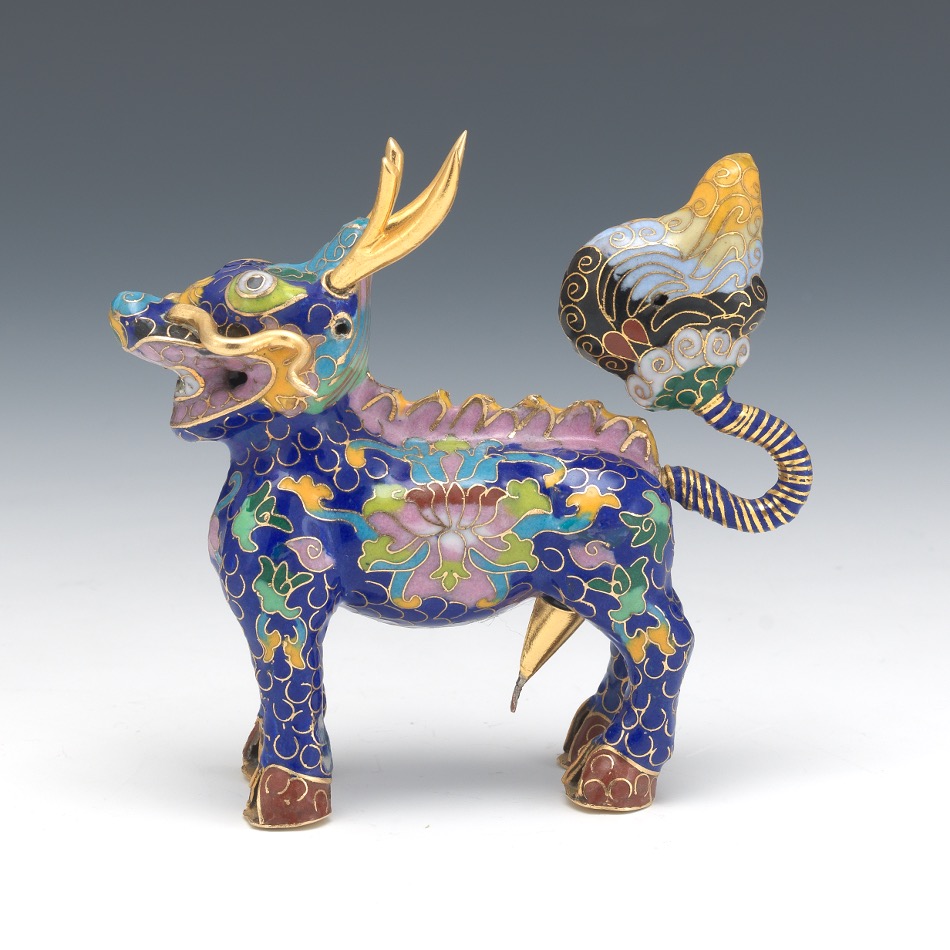 Chinese Qilin Cloisonne Enameled Cabinet Sculpture - Image 4 of 7