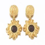 Ladies' Italian Gold and Garnet Pair of Earrings