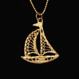 Ladies' Italian Gold Sail Boat Charm on Chain