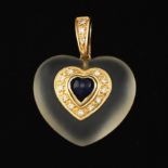 Ladies' Gold, Rock Crystal, Blue Sapphire and Diamond Heart Pendant