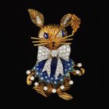 Ladies' MOBA Italian Gold, Enamel and Diamond Bunny Pin/Brooch