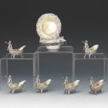 Six Antique Sterling Silver Baroque Style Putto Salt Cellars and Six Sterling Nut Dishes by Woodsid