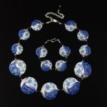 Artisan Sterling Silver and Enameled Porcelain Necklace and Bracelet