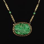 Art Deco Carved Jadeite and Gold Necklace