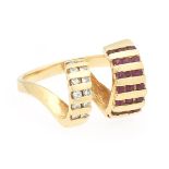 Ladies' Gold, Diamond and Ruby Scroll Ring