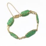 Art Deco Carved Jade and Gold Bracelet