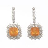 A Pair of Fire Opal and Diamond Earrings