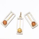 Ladies' Modernist Citrine and Gold Earrings and Pendant Suite