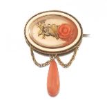 Victorian Carved Coral and Gold Filled Brooch