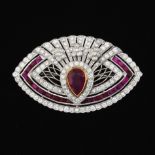 Ladies' Platinum, Ruby and Diamond "Peacock" Pin/Brooch