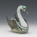 1950's Chinese Export Enameled Silver Swan