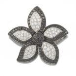 Ladies' Italian Gold, Black and White Diamond Floral Pin/Brooch