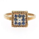 Ladies' Retro Gold, Blue Sapphire and Diamond Ring