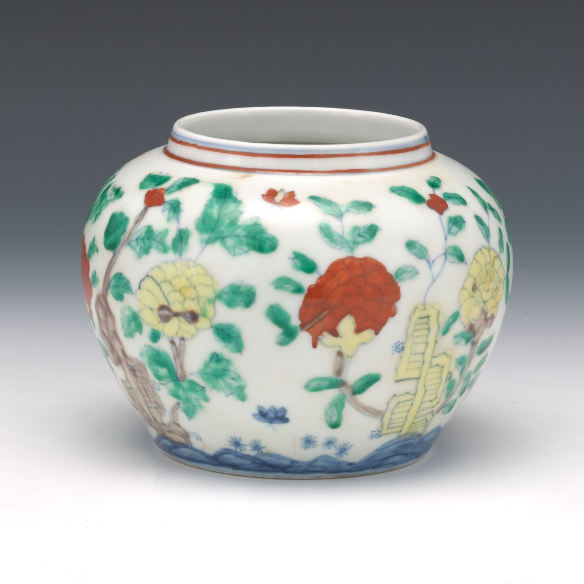 Chinese Porcelain Wucai Glaze Jar, Apocryphal Ming Chenghua Marks - Image 2 of 6