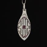 Ladies' Art Deco Style Gold, Ruby and Diamond Pendant on Chain
