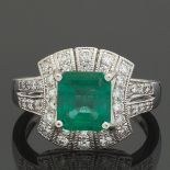 Platinum, Emerald and Diamond Ring