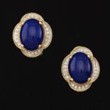 Ladies' Gold, Lapis Lazuli and Diamond Pair of Ear Clips