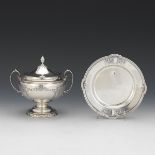 International Sterling Silver Candy Bowl with Lid and Gorham Sterling Liner Plate, dated 1929