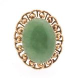 Ladies' Vintage Gold and Green Jade Ring