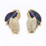 Ladies' Vintage Gold, Lapis Lazuli and Diamond Pair of Ear Clips