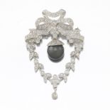 Ladies' Edwardian Style Gold, Diamond and Tahitian Pearl Pin/Brooch