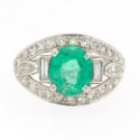 Ladies' Art Deco Platinum, Emerald and Diamond Ring