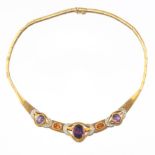 Ladies' Buccellati Style Gold, Amethyst, Amber Citrine and Diamond Necklace