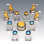 Five Pairs of Danish and Norwegian Sterling Silver and Guilloche Enamel and Crystal Salt/Pepper Sha