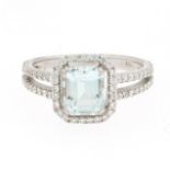 Ladies' Gold, Aquamarine and Diamond Ring