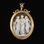 Victorian Gold and Finely Carved "Three Graces" Cameo Pendant