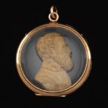 Victorian Gold, Carved Lava Cameo Bust, Crystal Pendant