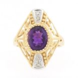 Ladies' Gold, Amethyst and Diamond Lozenge Ring