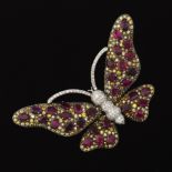 Ladies' WXW Gold, 21 Ct Ruby, Yellow Sapphire and Diamond Butterfly Pin/Brooch